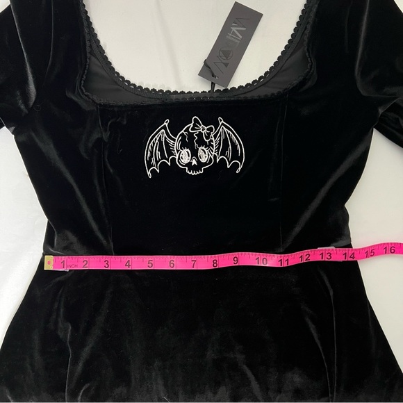 Dolls Kill Widow burial Velvet Bat Mini Dress Bell Sleeve Goth Fairy Grunge Y2K - Picture 8 of 12